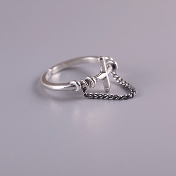 *NEW 925 Sterling Silver Vintage Cross Chain Ring - Picture 3 of 5